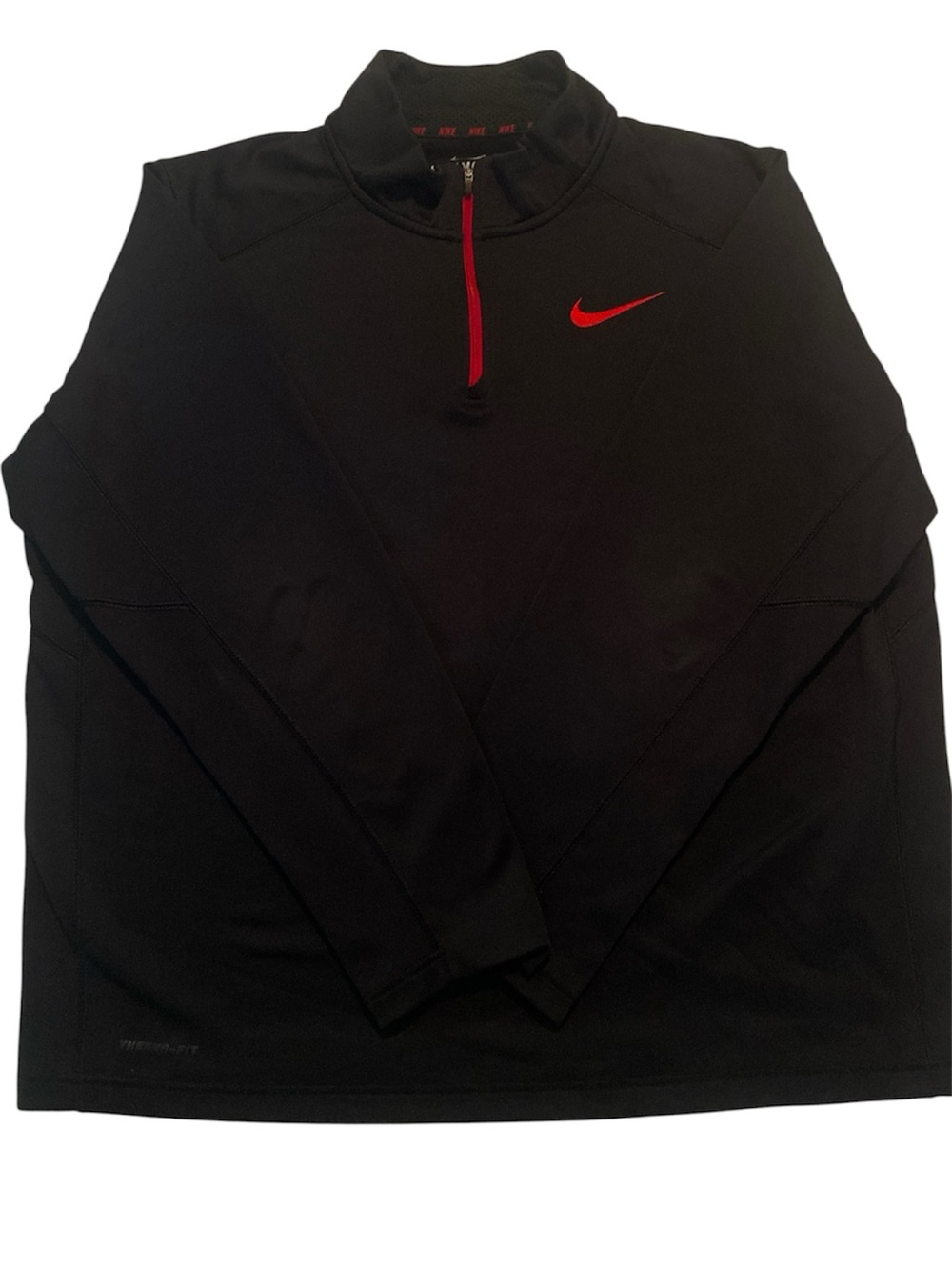 Nike Therma-Fit Men's Black Quarter-Zip Pullover with Red Swoosh